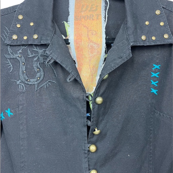 DB Sport Jacket Womens Medium Embroidered Floral Black Blazer Coat - Picture 3 of 5